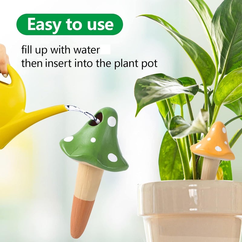HOMYHEE Self Watering Spikes Mushroom Shaped Plant Watering Globes Irrigation Terracotta Watering Device Garden Waterer for Indoor Outdoor Plant 4 Packs - Image 3